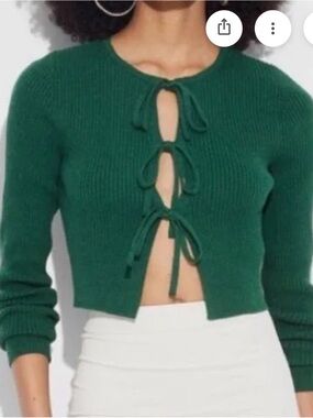 Tie-Front Cropped Sweater in Forest Green
